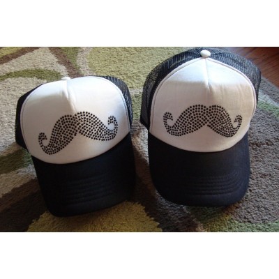 NWT NEW Mustache Trucker Style Hats Black White Rhinestones Bling  eb-16314270